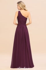 Elegant Ruffles One Shoulder Prom Dresses | A-Line Sleeveless Evening Dresses-misshow.com