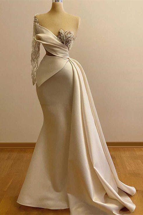 Elegant Satin One-shoulder Mermaid Floor-Length Prom dress-misshow.com