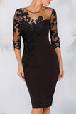 Elegant Short Black Lace Satin Mother of the Bride Dresses with Sleeves