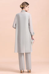 Elegant Sleeveless Appliques Silver Chiffon Mother of Bride Jumpsuit with Wrap-misshow.com