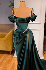 Elegant Stunning Off-the-Shoulder Mermaid Prom Dress Ruffles With Split-misshow.com