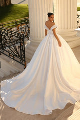 Elegant sweetheart cap sleeves ball gown satin wedding dress sequined-misshow.com