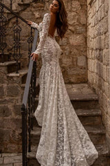 Elegant sweetheart longsleeves mermaid lace Wedding dresses-misshow.com