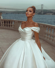 Elegant Sweetheart Off-the-shoulder Wedding Dresses Sweep Train-misshow.com