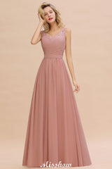 Elegant V-Neck A-line Evening Maxi Dress Bridesmaid Dress Sleeveless Styles-misshow.com