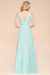 Elegant V-Neck Chiffon Bridesmaid Dress A-line Maxi Wedding Party Dress-misshow.com