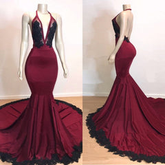 Elegant V-Neck Halter Mermaid Appliques Evening Gowns-misshow.com