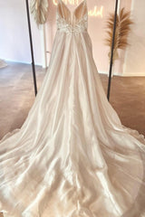 Elegant v-neck spaghetti straps sleeveless a-line lace Wedding dresses-misshow.com