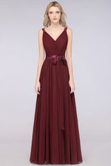 MISSHOW offers Elegant V-Neck Strap Backless Ruffles Chiffon Floor-Length Bridesmaid Dress at a good price from Misshow