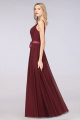 MISSHOW offers Elegant V-Neck Strap Backless Ruffles Chiffon Floor-Length Bridesmaid Dress at a good price from Misshow