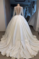 Elegant wedding dress with sleeves Princess wedding dress white-misshow.com