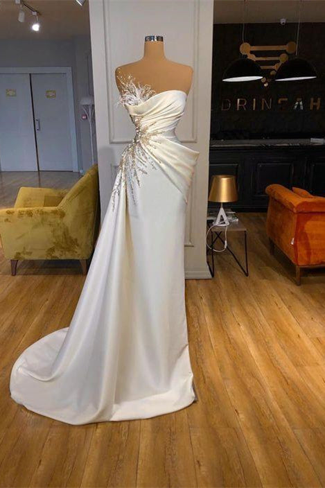 Elegant White Princess Sleeveless Long Mermaid Prom Dresses-misshow.com