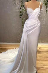 Elegant White Sleeveless Prom Dress With Beads-misshow.com