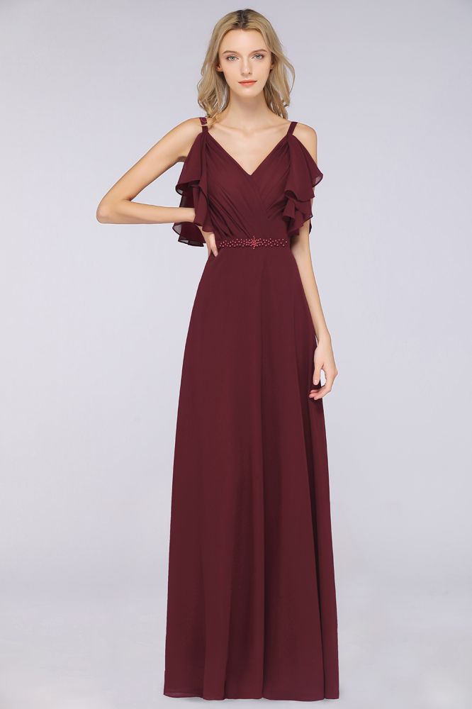 MISSHOW offers Elgant Ruffles Chiffon Floor-Length Bridesmaid Dress Aline Pearls Sleeveless Wedding Party Dress at a good price from Misshow