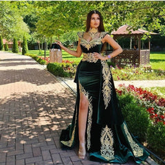 Evening dresses long green | Evening wear prom dress with lace-misshow.com