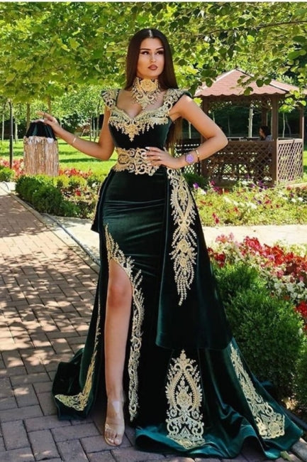 Evening dresses long green | Evening wear prom dress with lace-misshow.com