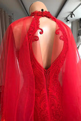 Evening Dresses Long Red Lace Cocktail Dress-misshow.com