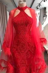 Evening Dresses Long Red Lace Cocktail Dress-misshow.com