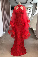 Evening Dresses Long Red Lace Cocktail Dress-misshow.com