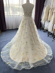 Exquisite A-line Flower Strapless Tulle Prom Dress-misshow.com