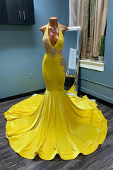 Eye-catching Sleeveless Halter Backless Mermaid Prom Dress-misshow.com