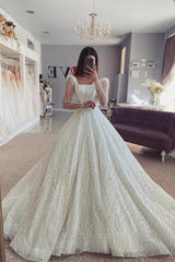 Fabulous A-Line Lace Off-The-Shoulder Long Sleeve White Wedding Dress With Ruffles