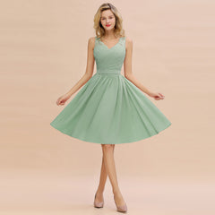 Fabulous A-Line V-Neck Sleeveless Satin Short Bridesmaid Dresses