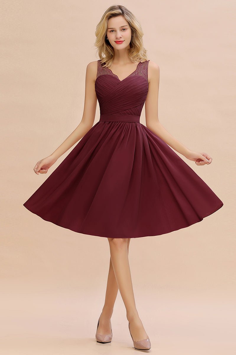 Fabulous A-Line V-Neck Sleeveless Satin Short Bridesmaid Dresses