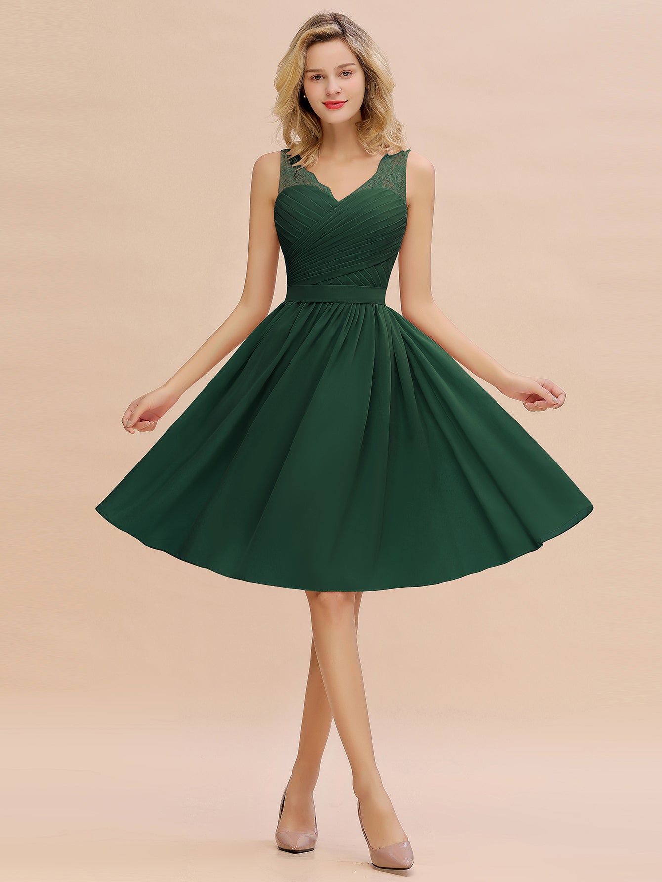 Fabulous A-Line V-Neck Sleeveless Satin Short Bridesmaid Dresses