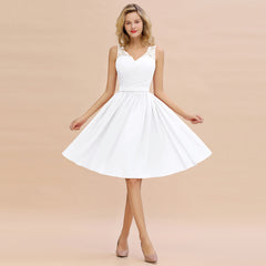 Fabulous A-Line V-Neck Sleeveless Satin Short Bridesmaid Dresses