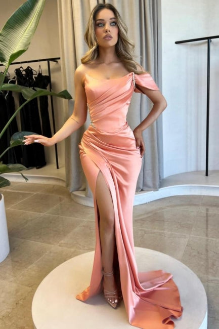 Fabulous Column Satin One Shoulder Sleeveless Prom Dress With Split Front