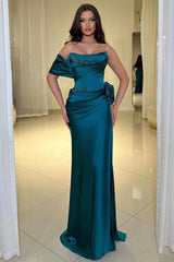 Fabulous Column Satin Scoop Sleeveless Prom Dress With Ruffles