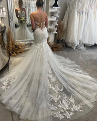 Fabulous Floor Length Sweetheart Sleeveless Mermaid Wedding Dress with Lace-misshow.com