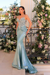 Fabulous Long Green Mermaid Spaghetti Straps Lace Satin Prom Dress