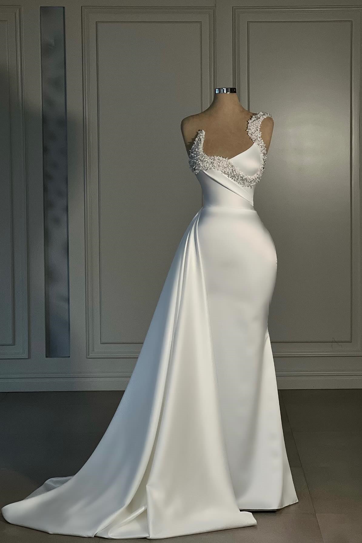 Fabulous Mermaid Satin One Shoulder Sleeveless White Wedding Dresses With Rhinestone