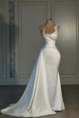 Fabulous Mermaid Satin One Shoulder Sleeveless White Wedding Dresses With Rhinestone