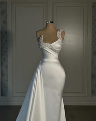 Fabulous Mermaid Satin One Shoulder Sleeveless White Wedding Dresses With Rhinestone