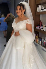 Fashion A-line Off-the-shoulder Wedding Dresses With Lace-misshow.com