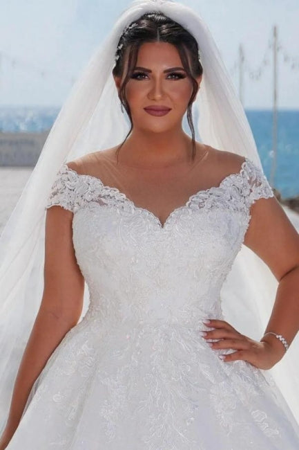 Fashion A-line Off-the-shoulder Wedding Dresses With Lace-misshow.com