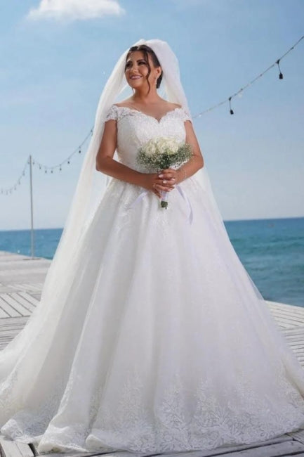 Fashion A-line Off-the-shoulder Wedding Dresses With Lace-misshow.com