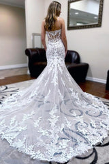 Fashion Jewel Sleeveless Mermaid Lace Backless Wedding Dresses-misshow.com