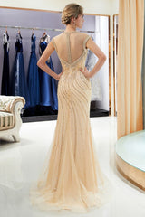 MISSHOW offers Glamorous Cap Sleeves Mermaid Golden Beading Evening Gown at a good price from Gold,Tulle to Mermaid Floor-length them. Stunning yet affordable Sleeveless Prom Dresses,Evening Dresses.