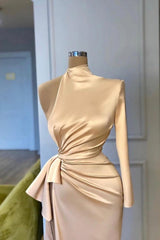 Glamorous high neck long sleeves column satin Evening dresses split front-misshow.com