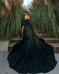 Glamorous Long Black Off-the-shoulder Lace Split Evening Dress With Slit-misshow.com