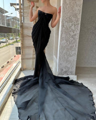 Glamorous Long Black Strapless Split Front Prom Dress-misshow.com