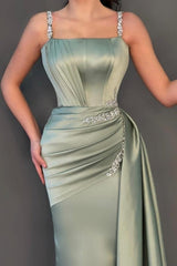 Glamorous Long Dusty Sage Sleeveless Mermaid Evening Dresses With Glitter-misshow.com