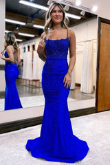 Glamorous Long Mermaid Backless Sleeveless Prom Dress With Lace-misshow.com