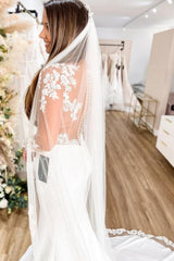 Glamorous Long Sleeves Hollow Back Floral Lace Mermaid Wedding Dress-misshow.com