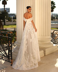 Glamorous Long White A-line Off-the-shoulder Lace Wedding Dress-misshow.com