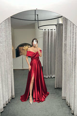 Glamorous Off The Shoulder Ruby Split Ruffles A-Line Prom Dresses-misshow.com